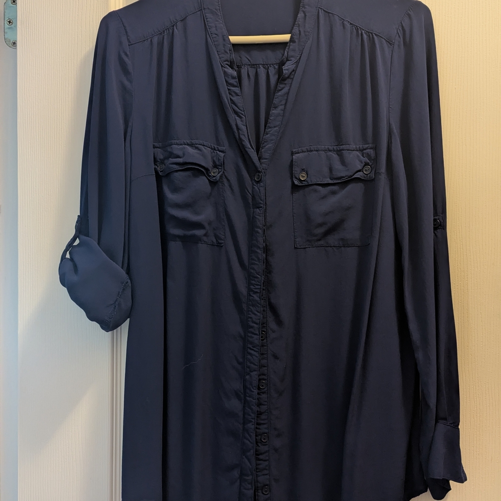 Smart Set Deep Blue Blouse with Button Accents